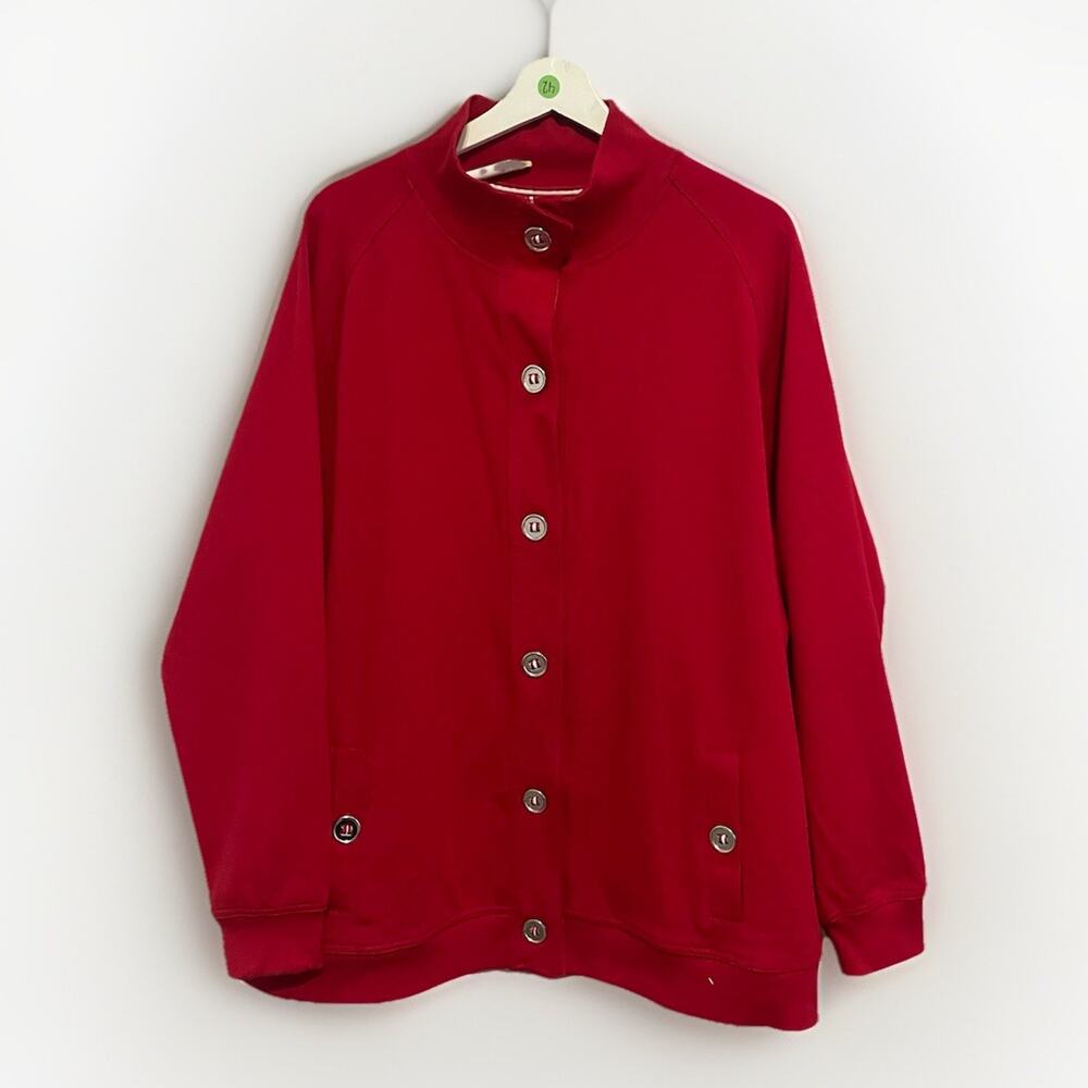 ALLISON DALEY Sz 3XL Women's Knit Jacket Long Sleeve Red Buttons 2 Pockets